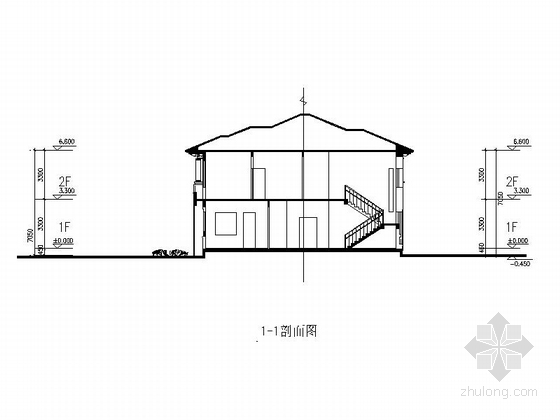 二层五房三厅五卫乡村别墅剖面图