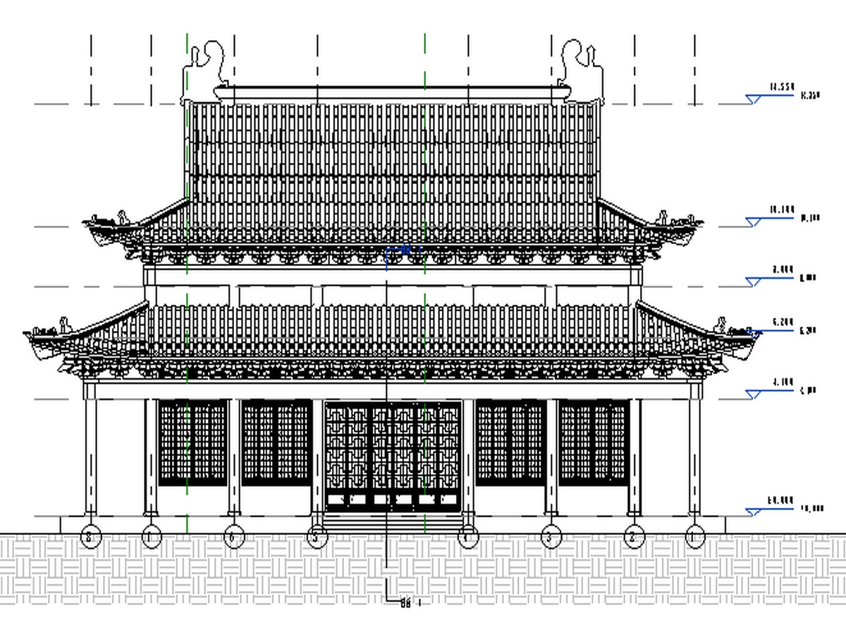 bim模型-revit模型-金殿古建模型-4古建北立面图