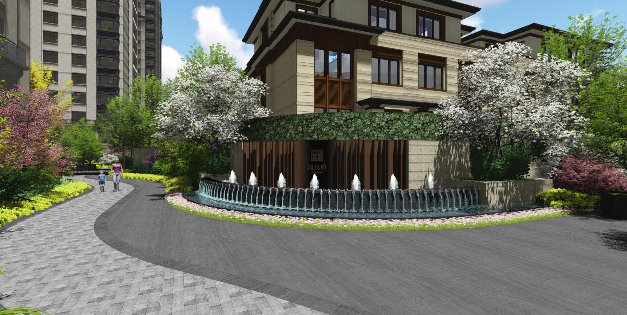 别墅入口水景效果图