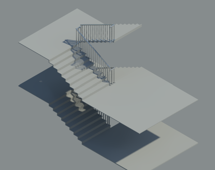 BIM商业建筑楼梯标准构件单元模型(Rvt)-四跑楼梯